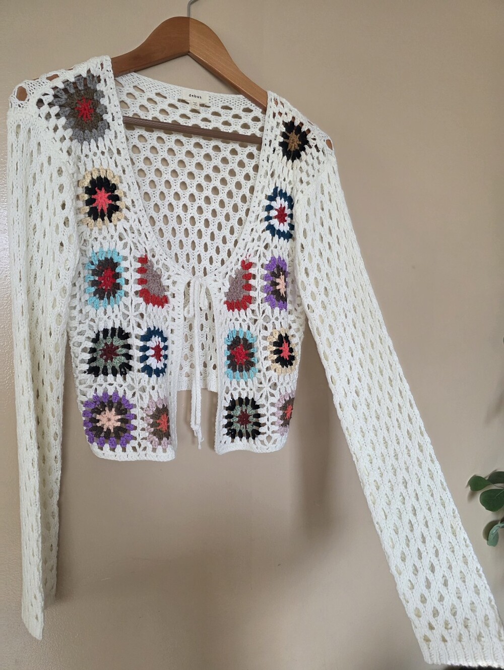 Debut Crochet Granny Square Cardigan L Multicolor Grannycore Gritty Boho Granola